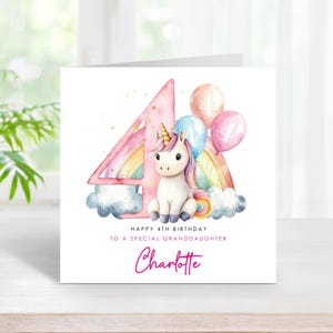 Personalised 4th Birthday Unicorn Card: Pink Theme for Girl