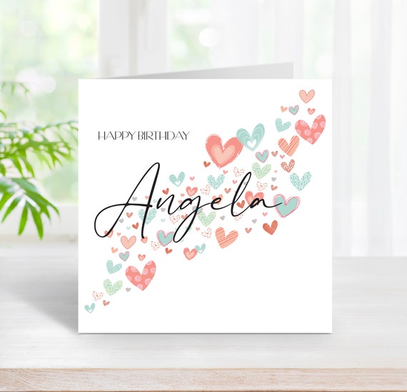 Beautiful And Elegant Female Birthday Hearts Design Card For Her, Personalised Name (C52)