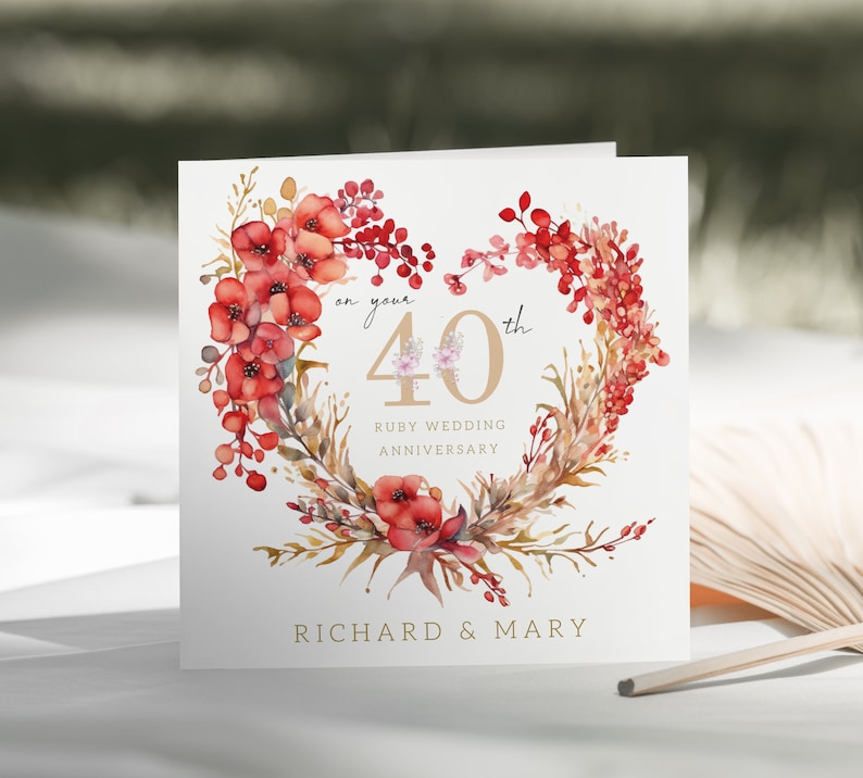 Ruby 40th Wedding Anniversary Personalised Card for 40th 50th 60th ...