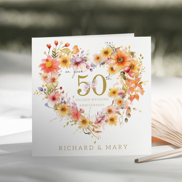 Golden 50th Wedding Anniversary Personalised Card For 40th 50th 60th Special Couple Married Milestone Years Together Parents Family (C109)