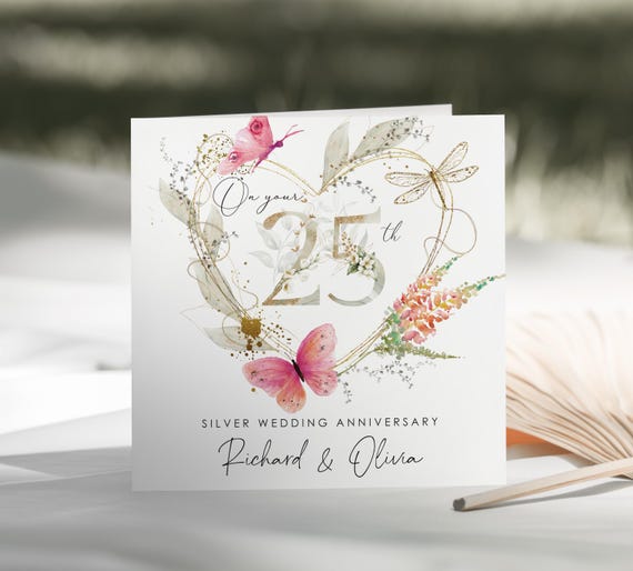 25th Silver Wedding Anniversary Personalised Card For The Special Couple Milestone 25 Years Together For Parents Family & Friends (C242)