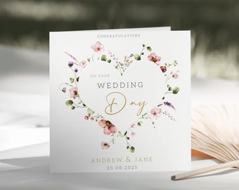 On Your Wedding Day Personalised Card Flowers Congratulations Special Couple Mr and Mrs Just Married Newlyweds Gift For Him and Her (C185)