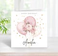 Happy Birthday Personalised Card Female Beautiful And Elegant Ladies Birthday Balloon Roses Design Customised Name And Age (C198)