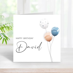 Classy Male Birthday Card Balloons Design, Personalised Name (C42)