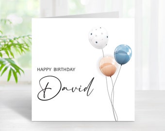 Classy Male Birthday Card Balloons Design, Personalised Name (C42)