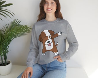 Sudadera unisex de mezcla pesada con cuello redondo y estampado de dibujos animados de Dab Dog