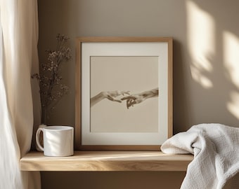 Minimalist Hand Connection Art - Neutral Sepia Tones, Printable Line Art, Calming Warm Decor, Contemporary Neutral Wall Art 27