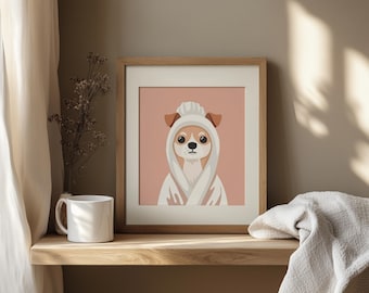 Lindo perro minimalista en bata de baño para imprimir - Arte de pared moderno y acogedor, ilustración de mascota en tonos pastel, encantadora decoración digital, descarga instantánea 55