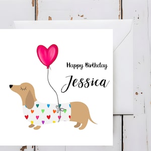 Tarjeta de cumpleaños de perro salchicha, personalizada para ella, él, ellos