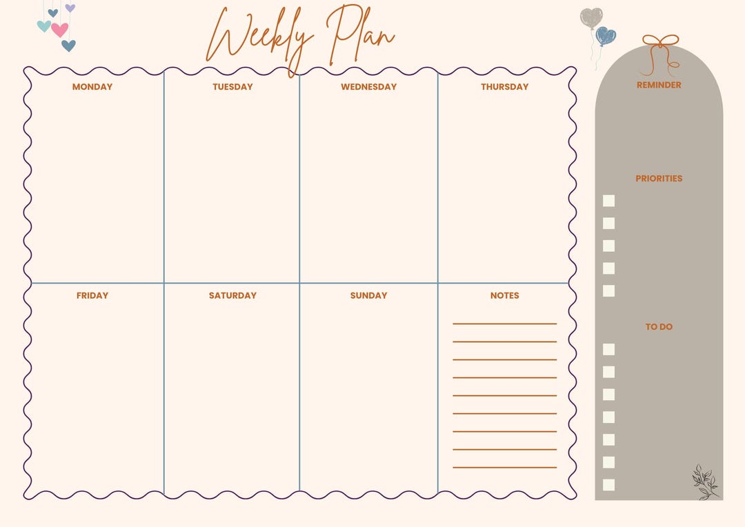Vintage Weekly Planner | Printable Weekly Schedule | Beige and Red ...