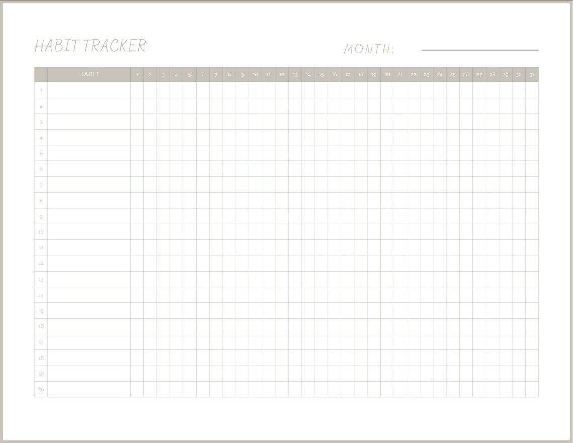 Printable Minimalistic Daily Habit Tracker | 30 Day Habit Tracker | I ...