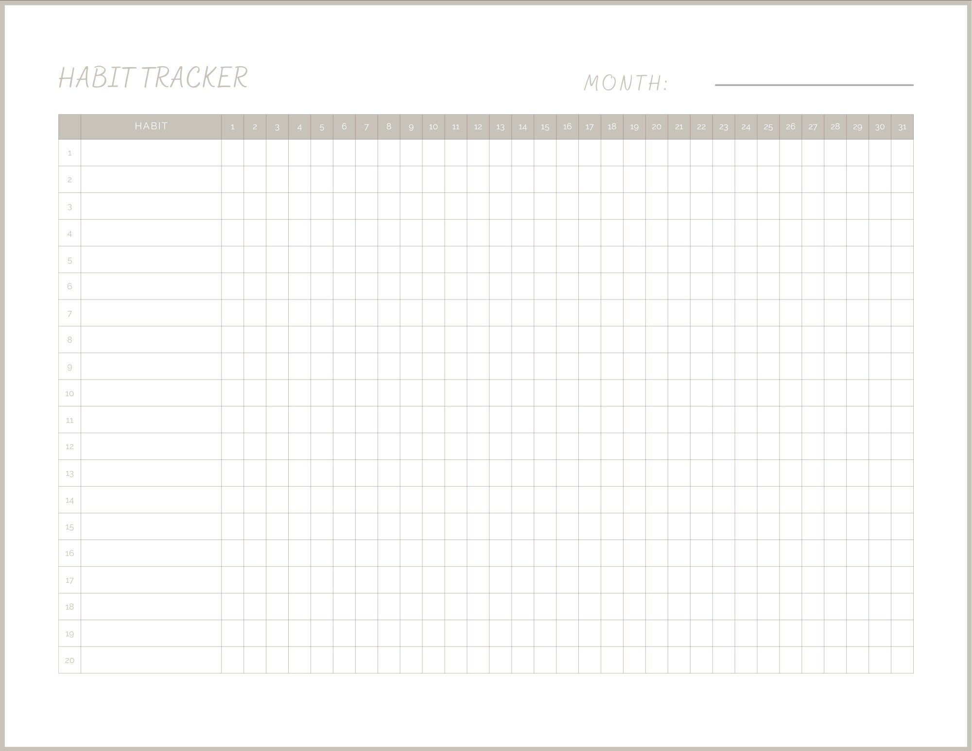 Printable Minimalistic Daily Habit Tracker | 30 Day Habit Tracker | I ...