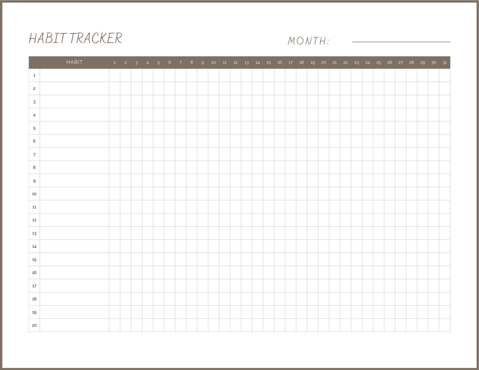 Printable Minimalistic Daily Habit Tracker | 30 Day Habit Tracker | I ...