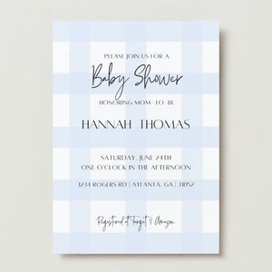 Baby Shower Einladung Vorlage, Blau Gingham Baby Shower Einladung, Baby Boy Shower Invite, druckbare Einladung, Shower Evite