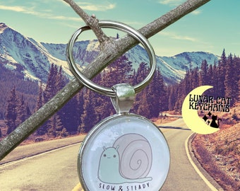 Slow and Steady Snail Keychain; Cottagecore Road Trip Key Ring