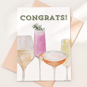 Congrats Cocktails Card Download PDF, druckbare Glückwunschkartenvorlage, Champagne Bubble Congrats Card, 27