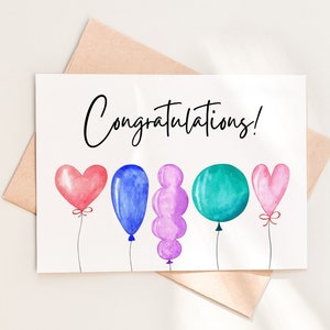 Congratulations Balloons Card Download, Printable Congrats Greeting Card Template, Congratulations Card, Instant Download, 18-1