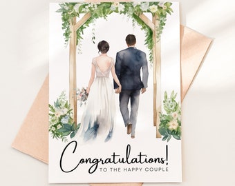 Congratulations to the Happy Couple Wedding Card Download, Printable Wedding Congrats Card Template PDF, Bride and Groom Wedding Card, 12-2