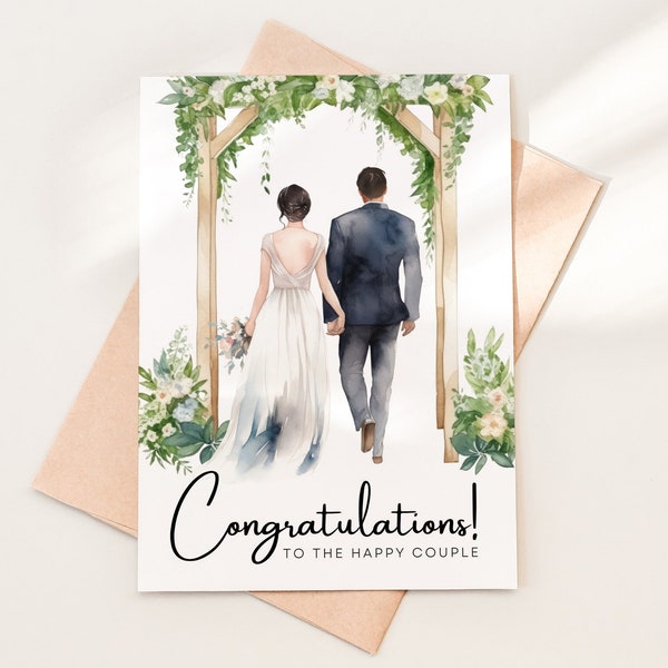 Congratulations to the Happy Couple Wedding Card Download, Printable Wedding Congrats Card Template PDF, Bride and Groom Wedding Card, 12-2