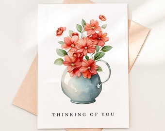 Thinking of You Floral Greeting Card Download, Just Because Card Download, Thinking of You Card Template, Hello Greeting Card, 05-4