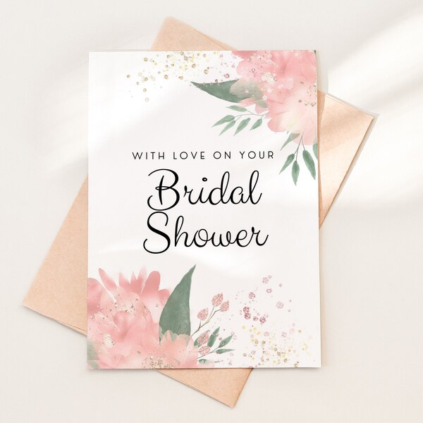 With Love on Your Bridal Shower Card Download, Bridal Shower Greeting Card Template, Printable Bridal Shower Congrats Card, 09-2