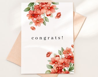 Printable Floral Congrats Card Download, Flowers Congratulations Card Template, Printable Congrats Greeting Card Download PDF, 05-6