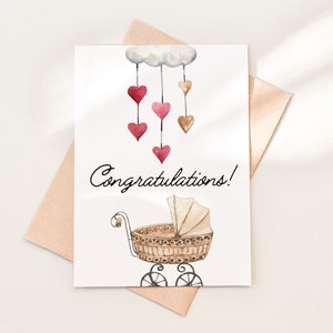 Congratulations Baby Shower Card Download, Printable New Baby Girl Card Template, Welcome Baby Girl Congrats Card Download PDF, 08-2 image 1