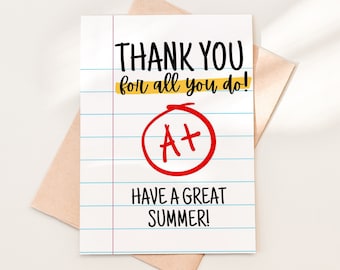 Teacher Appreciation Thank You Card Downloadable Card, End of Year Teacher Gift Card Template, Teacher Thank You School Card Printable, 13