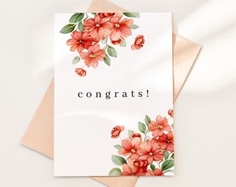 Printable Floral Congrats Card Download, Flowers Congratulations Card Template, Printable Congrats Greeting Card Download PDF, 05-6