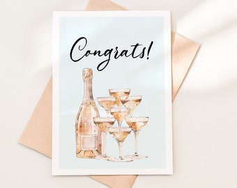 Champagne Congrats Wedding Card Download PDF, Congratulations Bridal Shower Card Template, Printable Congrats Card Instant Download, 21