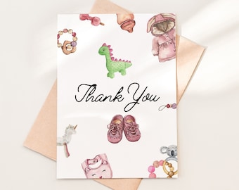 Baby shower dank u kaart sjabloon downloaden, afdrukbare meisje baby shower dank u opmerking downloaden, baby shower cadeau dank u, 08-6