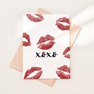 Carte de voeux XOXO Love Kisses à télécharger, carte d'anniversaire, carte Je t'aime, carte de baisers de rouge à lèvres en téléchargement imprimable, 19