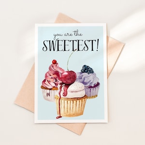 You Are The Sweetest Thank You Card Download, Printable Thank You Note, Cupcake Sweets Thank You Card Instant Download PDF, 03 image 1