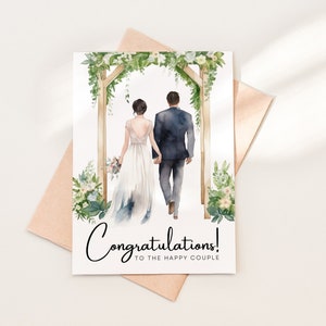 Download della partecipazione di congratulazioni per la coppia felice, modello stampabile di cartolina di congratulazioni per matrimonio PDF, partecipazione di nozze della sposa e dello sposo, 12-2