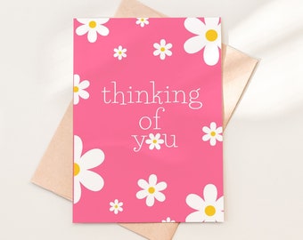 Daisy Thinking of You Printable Card, Retro Groovy Daisy Just Because Card Download, Miss You Thinking of You Greeting Card PDF, 06-2