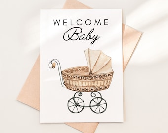 Welcome Baby Shower Card Download, Welcome Baby Gender Neutral Card Printable, New Baby Congratulations Card Download,08-8
