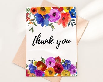 Bright Colorful Flowers Thank You Card Template Download, Printable Floral Thank You Note Download, Printable PDF, 16