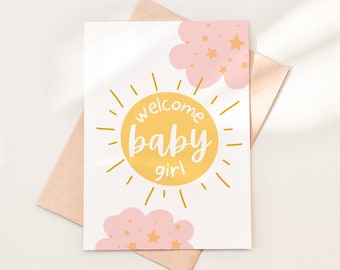 Welcome Baby Girl Greeting Card Download, Congratulations Baby Girl Card Download, Printable Welcome Baby Card, Instant Download PDF, 02-4