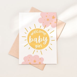 Willkommens-Baby-Grußkarte herunterladen, Herzlichen Glückwunsch-Baby-Mädchen-Karte herunterladen, druckbare Willkommens-Baby-Karte, Sofortiger Download PDF, 02-4