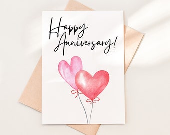 Happy Anniversary Card Printable Download, Heart Balloons Love Greeting Card Template, Printable Anniversary Card, 18