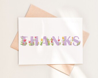 Spring Floral Thank You Card Download PDF, Tulips Flowers Thanks Card, Printable Thank You Note Template Download, Instant Download, 11