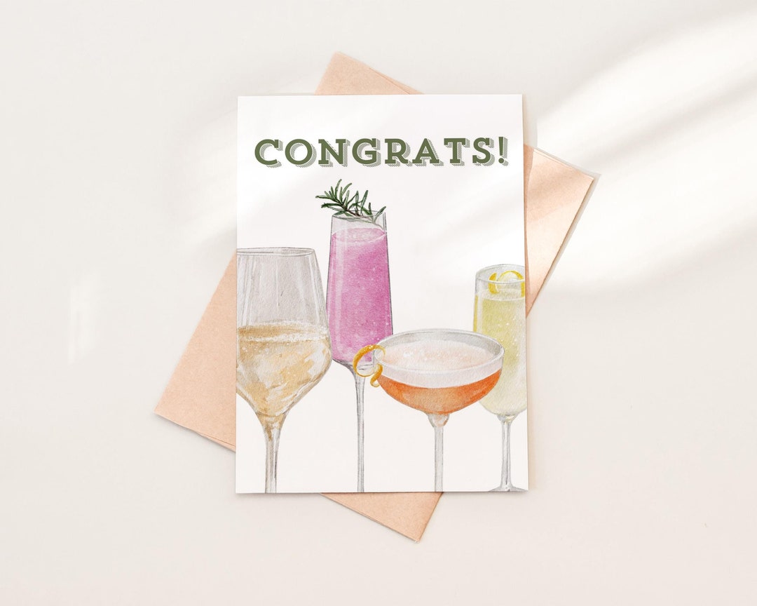 Congrats Cocktails Card Printable, Champagne Bubbles Celebration ...