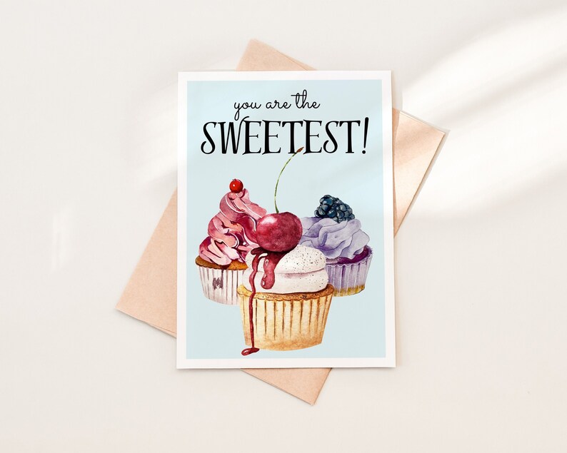 You Are The Sweetest Thank You Card Download, Printable Thank You Note, Cupcake Sweets Thank You Card Instant Download PDF, 03 image 1