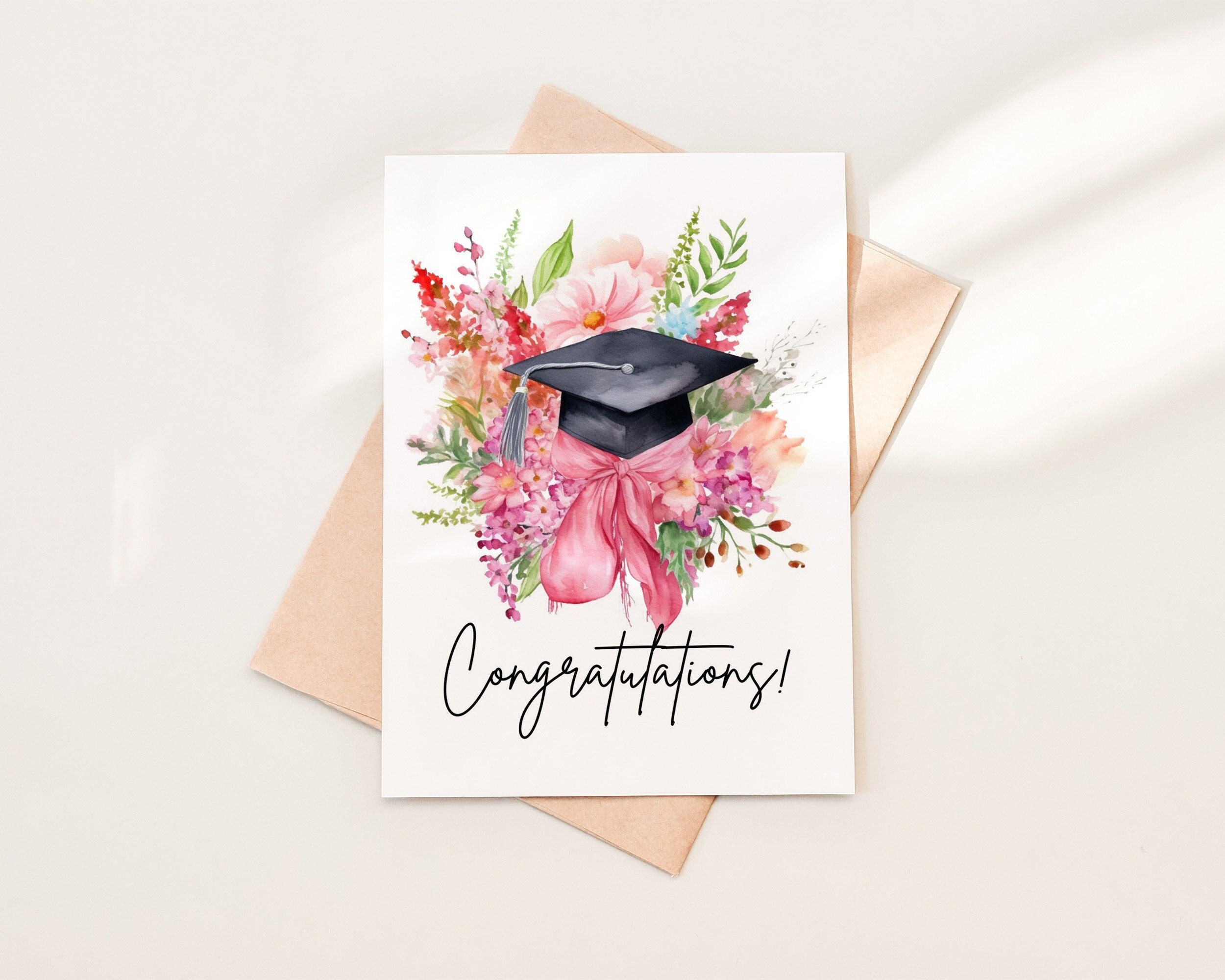 congratulations grad card Pictura Cap and Degree Surrounded by Sparkling Flowers on Blue Feminine Graduation Congratulations Card for Her
