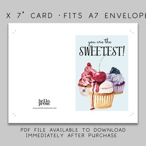 You Are The Sweetest Thank You Card Download, Printable Thank You Note, Cupcake Sweets Thank You Card Instant Download PDF, 03 image 2