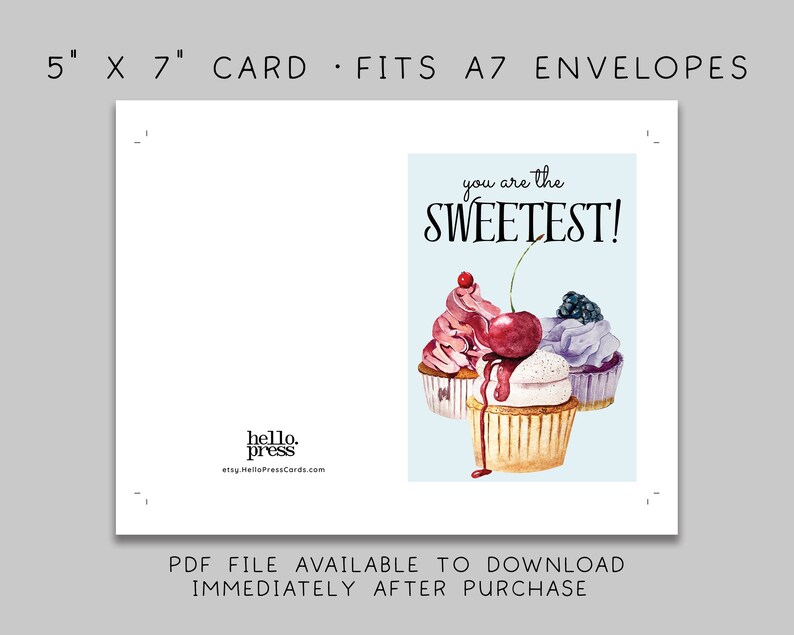 You Are The Sweetest Thank You Card Download, Printable Thank You Note, Cupcake Sweets Thank You Card Instant Download PDF, 03 image 2