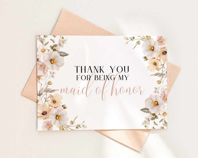 Thank You for Being My Maid of Honor Card Download Printable - Etsy