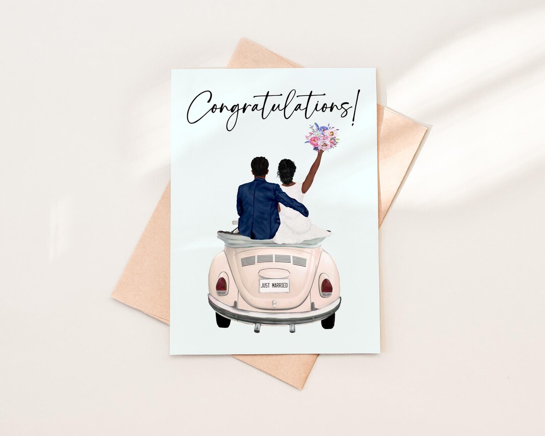 Wedding Congratulations Card Printable, Bride and Groom Newlyweds in ...