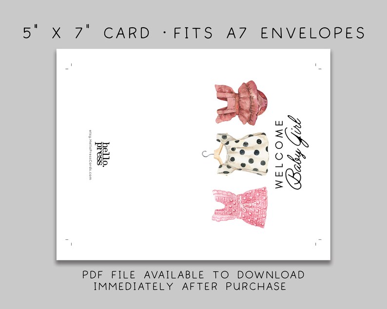 Welcome Baby Girl Card Download, Congratulations Baby Shower Greeting Card Template, Printable New Baby Congrats Card, 08 image 2
