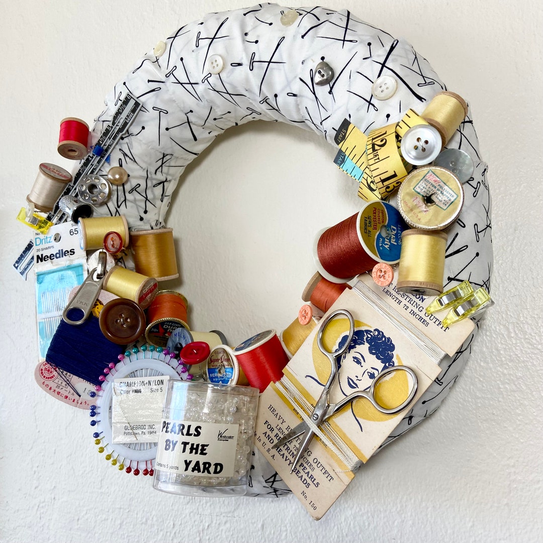 12 Hanging Vintage Sewing Wreath in Yellow and Orange Etsy